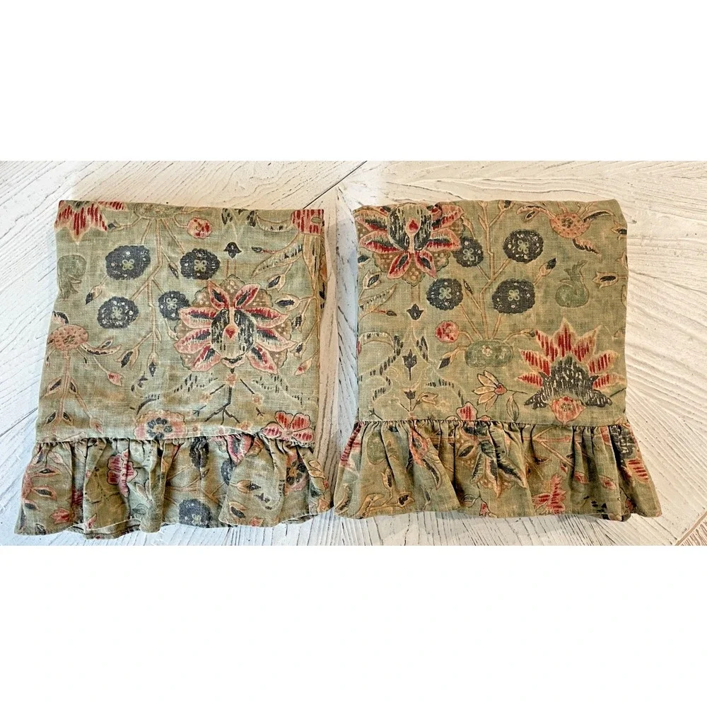Vtg Pr Ralph‎ Lauren Isabella Stnd Pillow Sham Cotton Linen Ruffle Green Floral